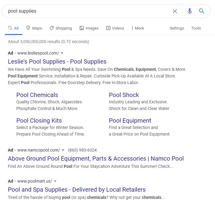 Google search AD results